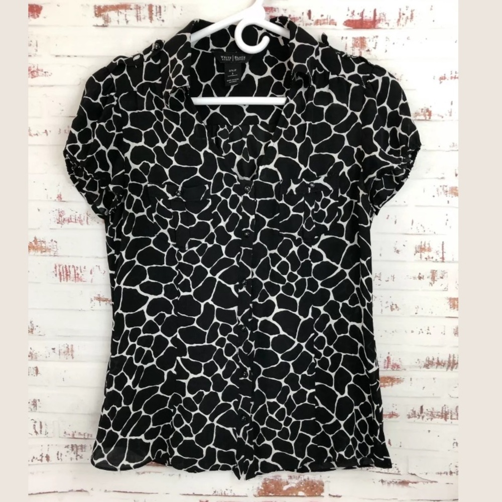 WHBM Silk Animal Print Blouse Black/White #315